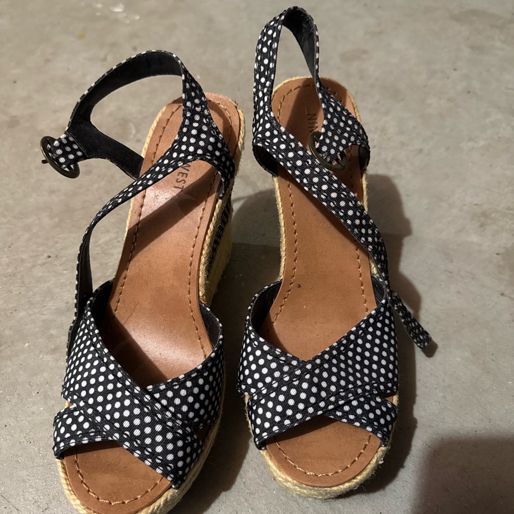 Nine West Black and White Espadrille Sandals with Slingback